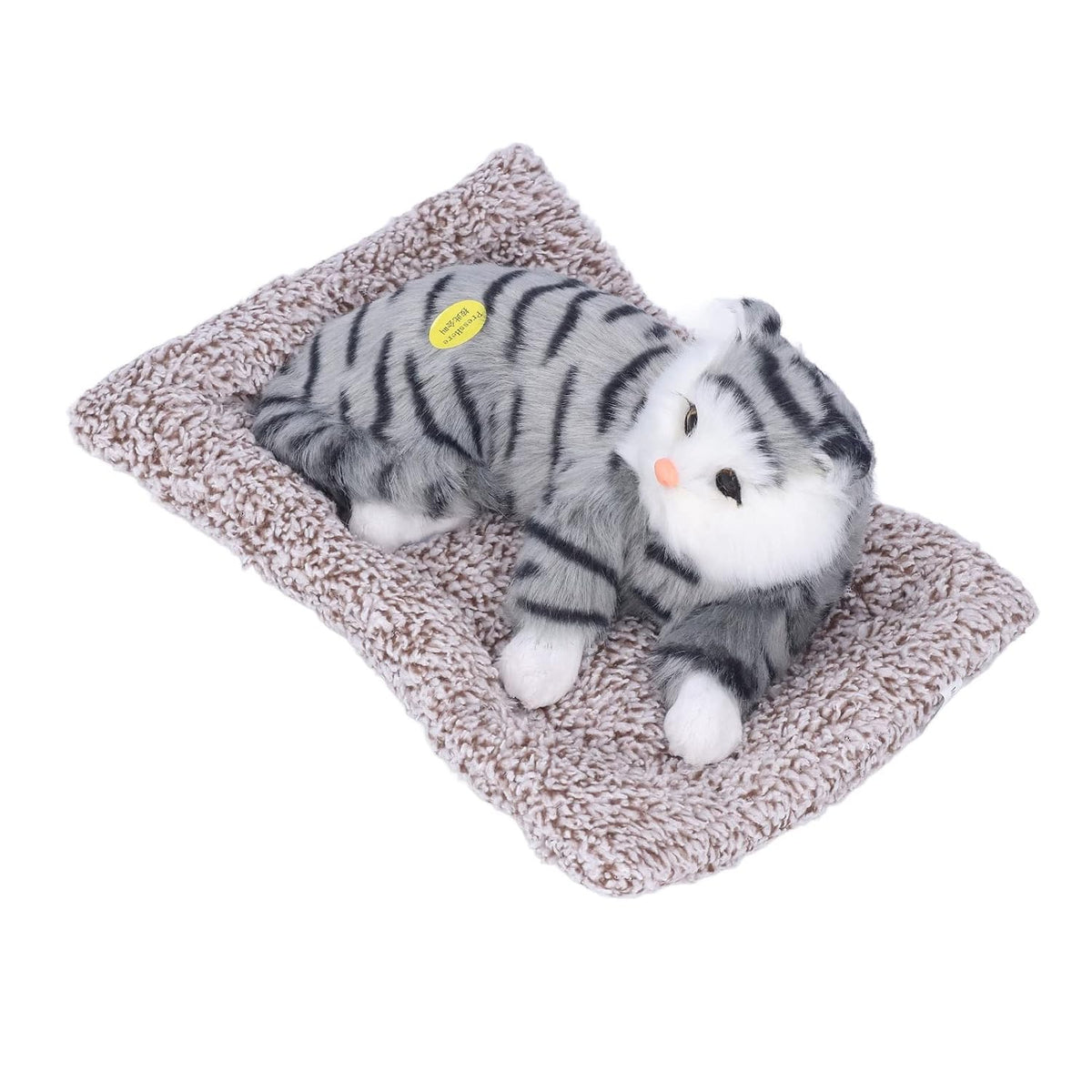 Soft Grey Striped Plush Cat Toy with Cozy Cushioned Bed
