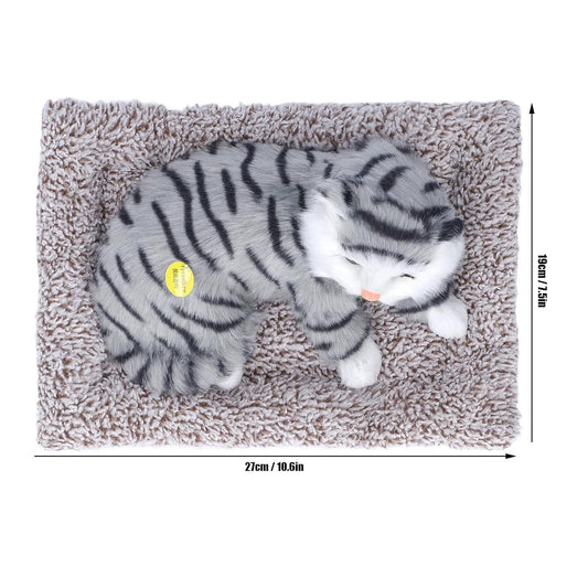 Soft Grey Striped Plush Cat Toy with Cozy Cushioned Bed
