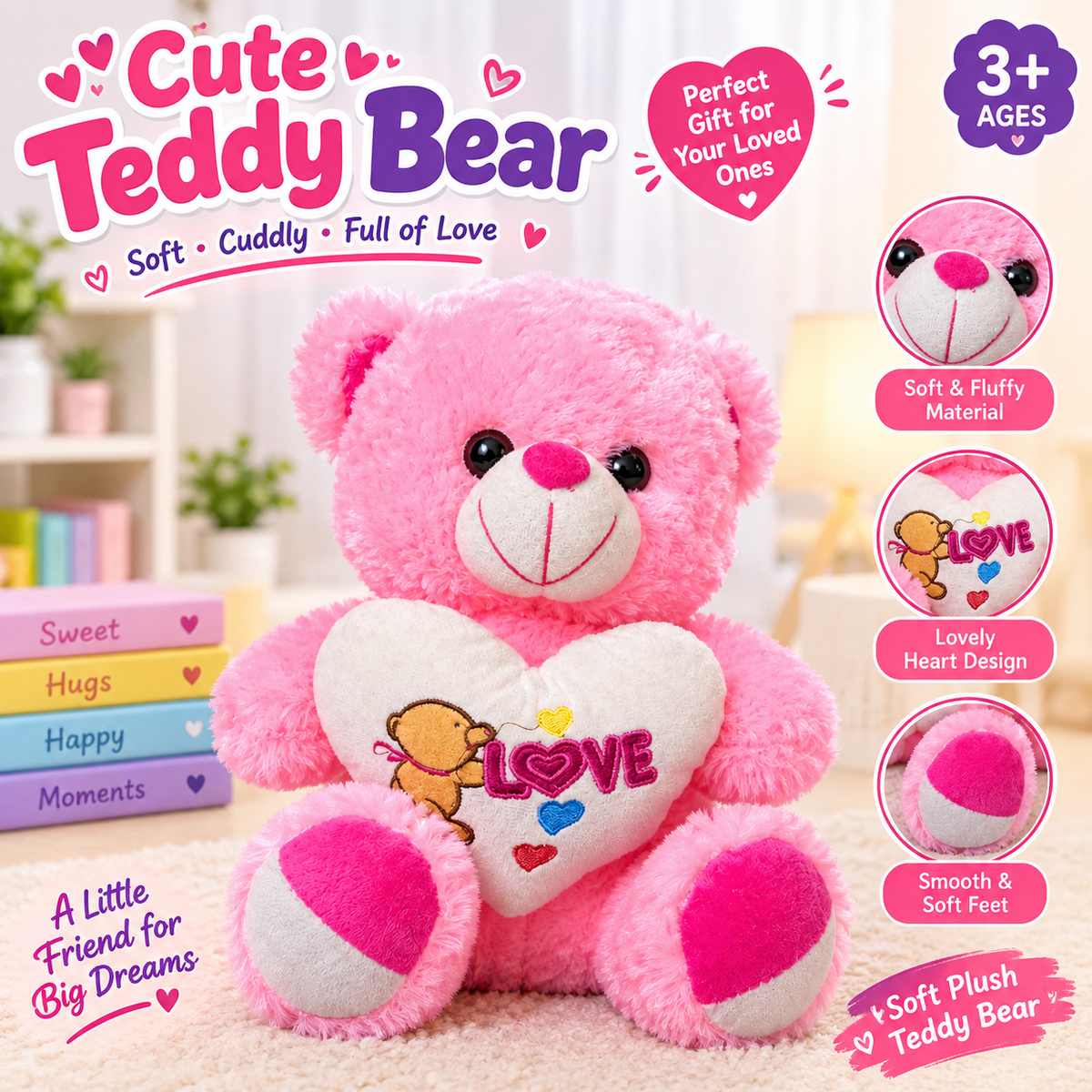Cute Pink Teddy Bear Plush Toy