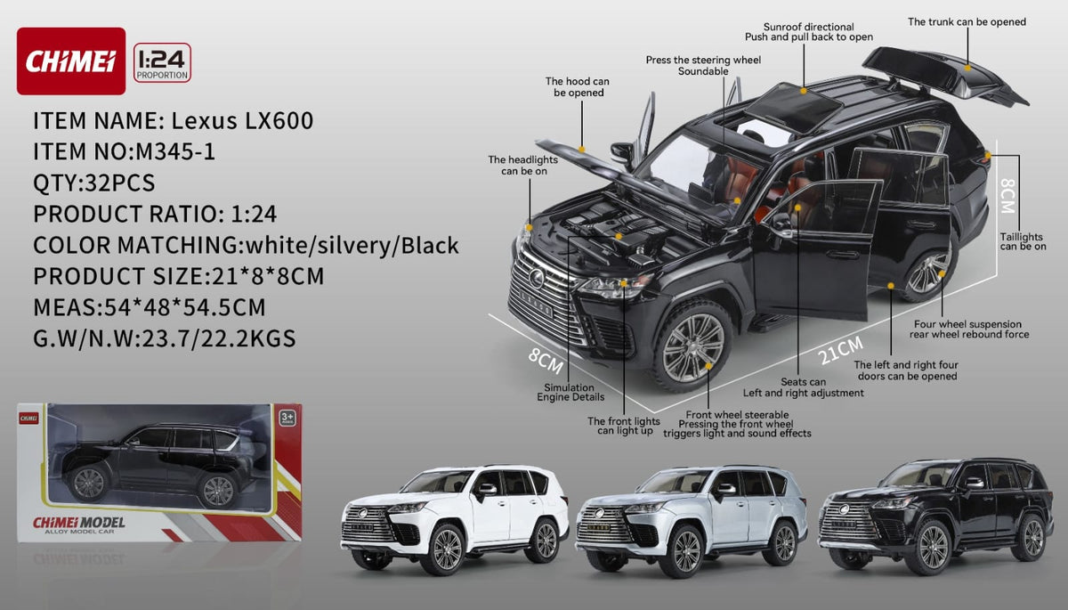 1:24 Lexus LX600 Die-Cast Alloy Model Car with Lights & Sound