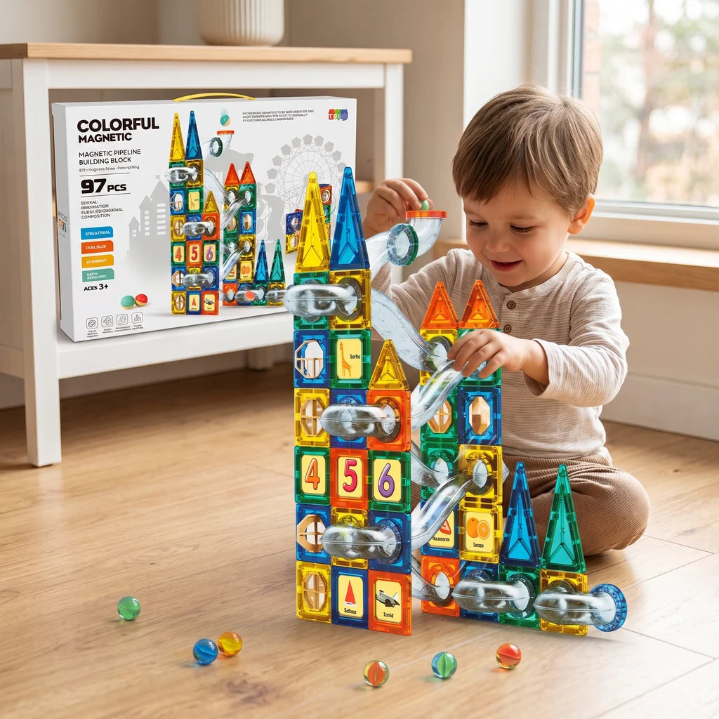 Colorful Magnetic Pipeline Building Block Set (97 PCS)