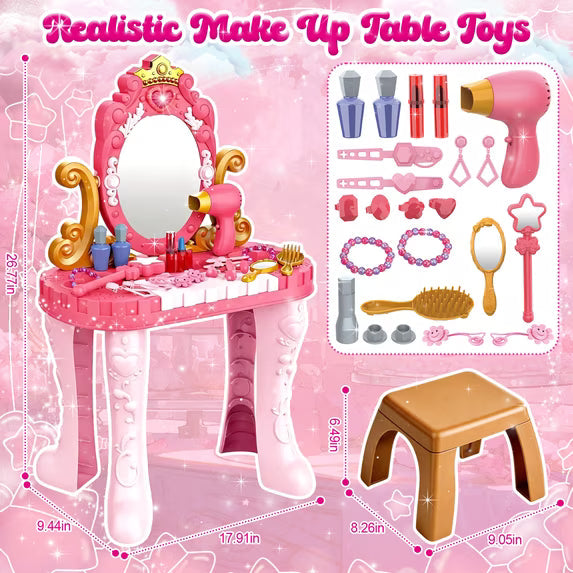 Girls Makeup Dressing Table with Stool, Light & Music
