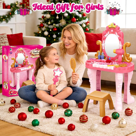 Girls Makeup Dressing Table with Stool, Light & Music
