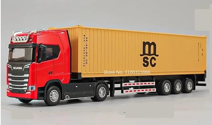 1:32 Scania Alloy Container Truck Model with Lights, Sound & Pull-Back Action