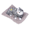 Soft Grey Striped Plush Cat Toy with Cozy Cushioned Bed