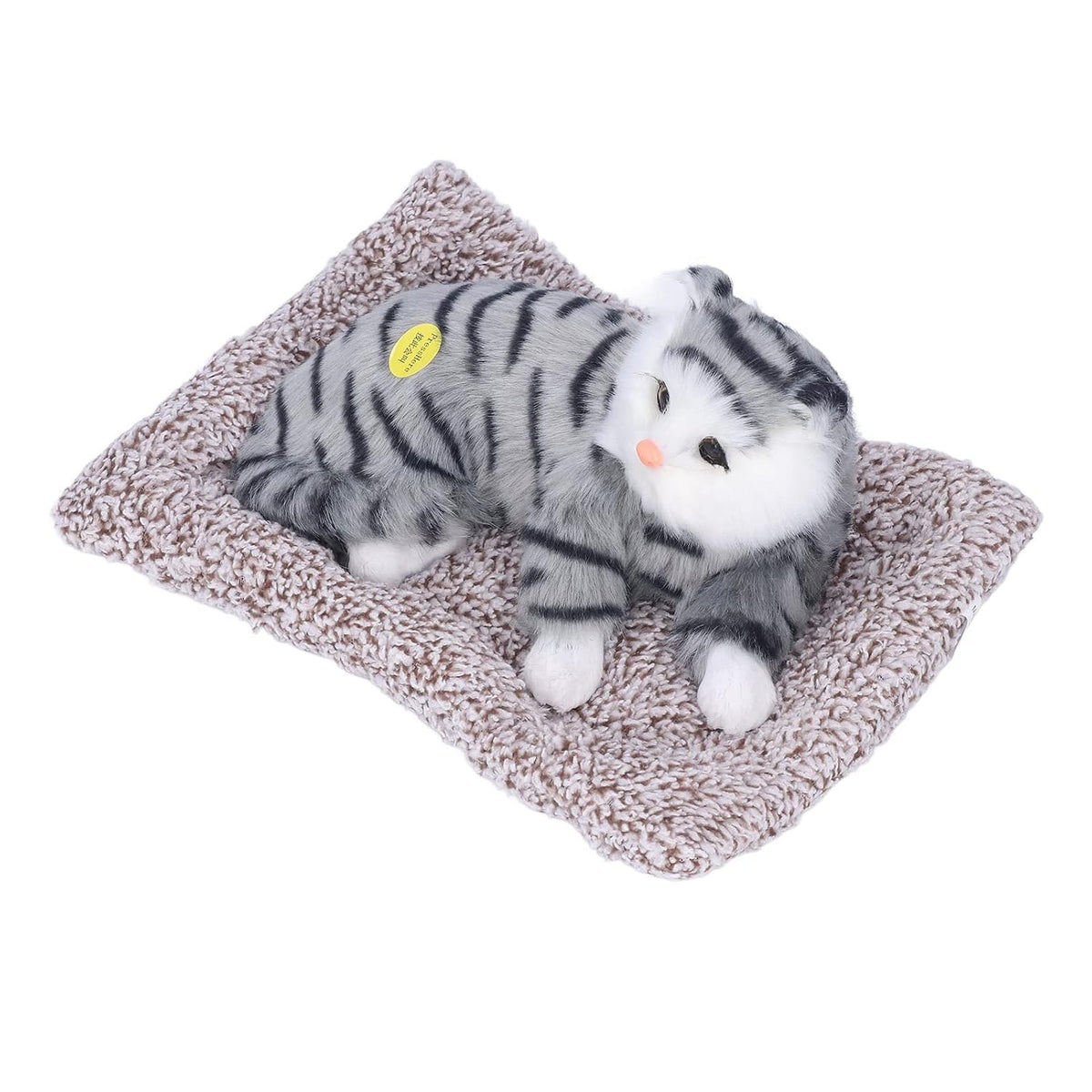 Soft Grey Striped Plush Cat Toy with Cozy Cushioned Bed