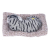 Soft Grey Striped Plush Cat Toy with Cozy Cushioned Bed
