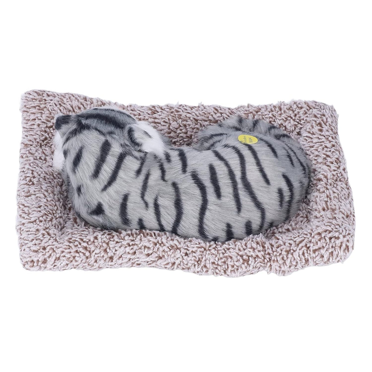 Soft Grey Striped Plush Cat Toy with Cozy Cushioned Bed