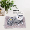 Soft Grey Striped Plush Cat Toy with Cozy Cushioned Bed