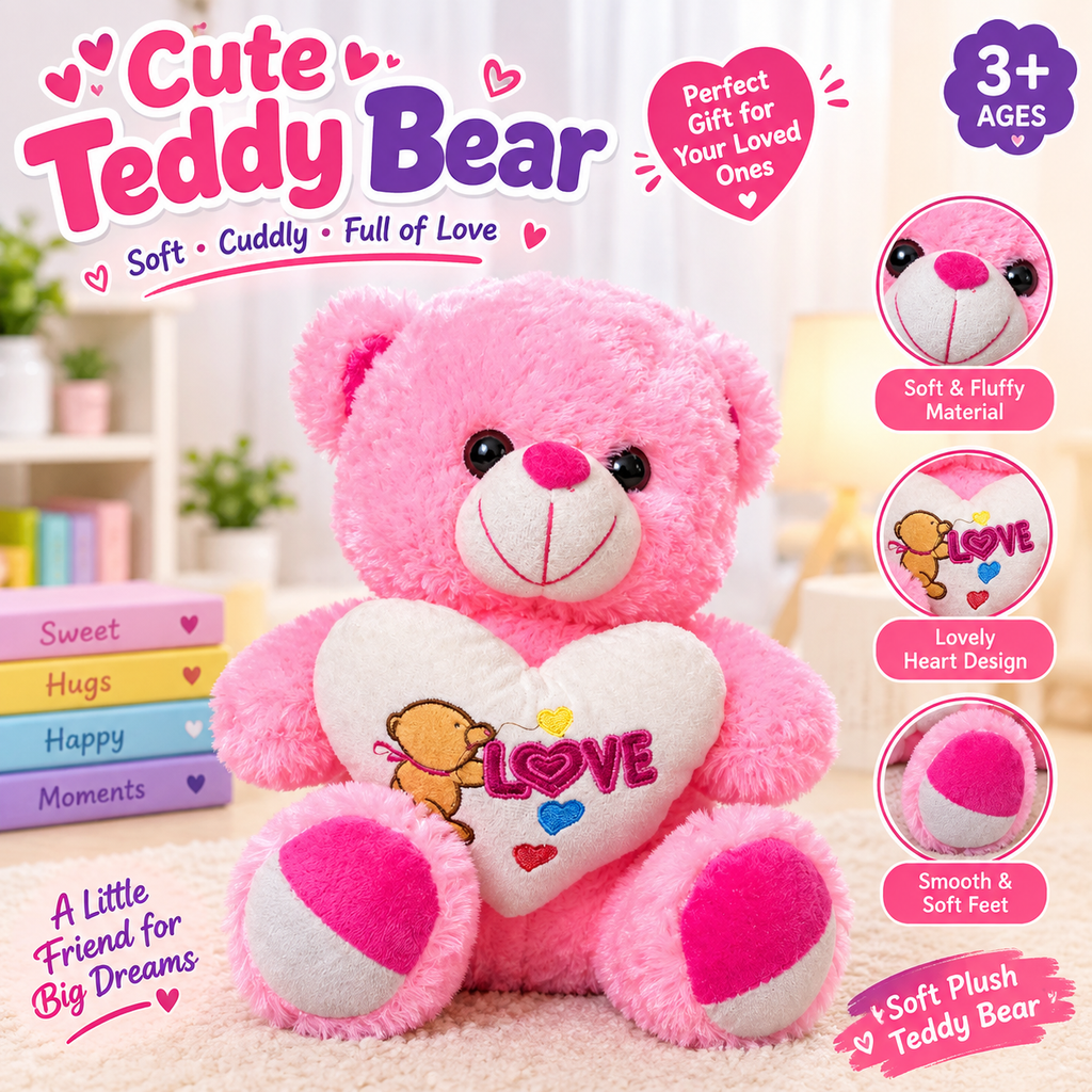 Cute Pink Teddy Bear Plush Toy