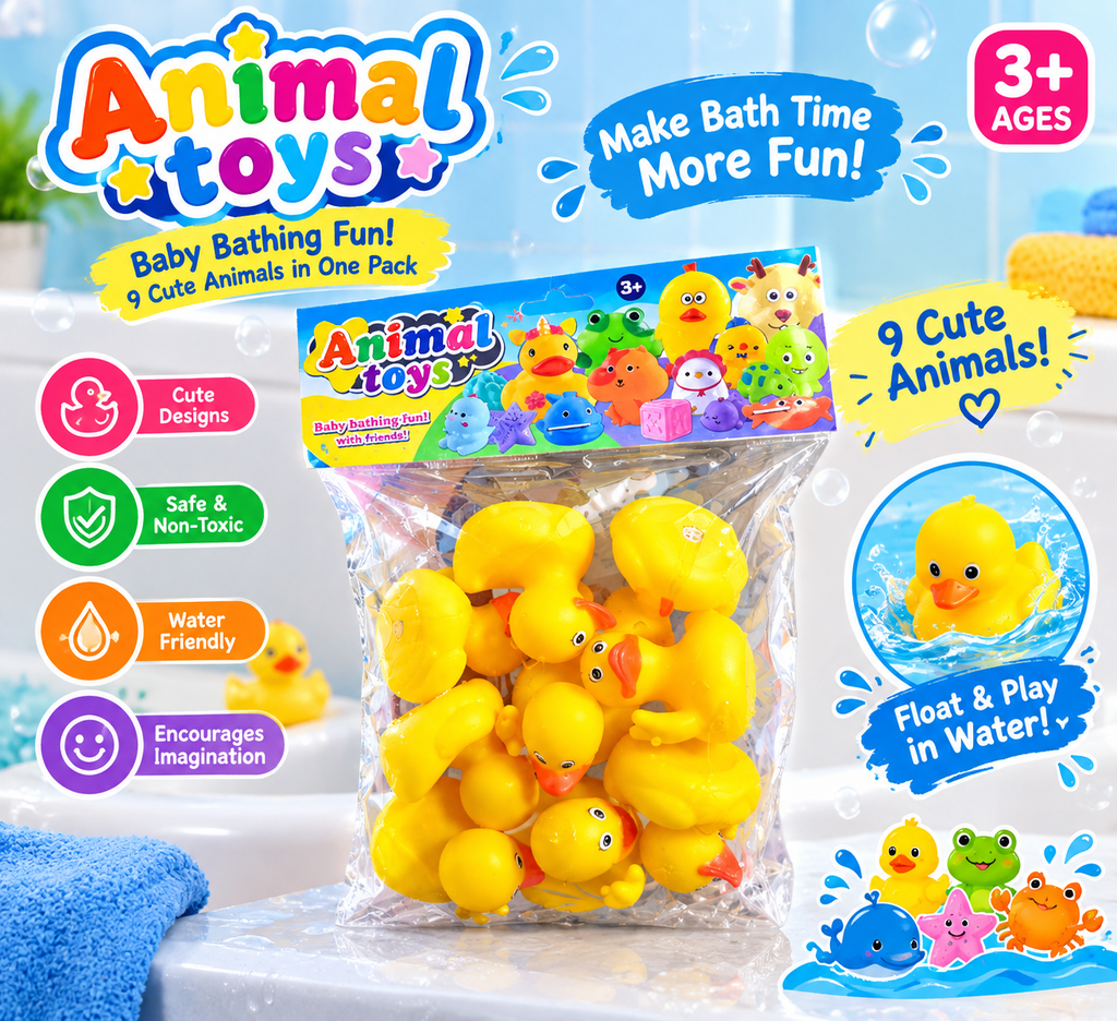 9-Piece Cute Animal Bath Toys Set