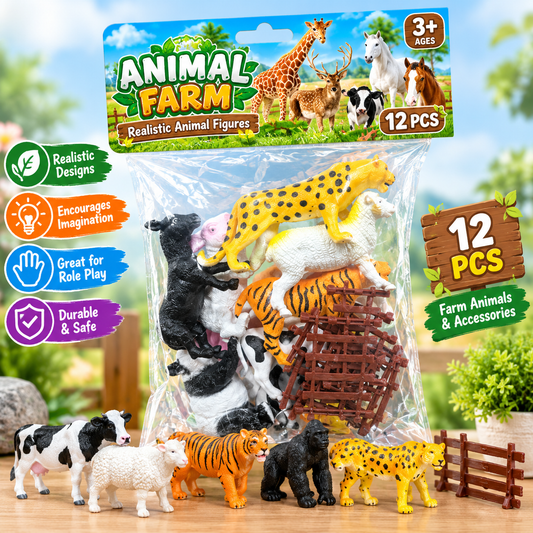 🐄 Animal Farm – 12 PCS Realistic Animal Figures