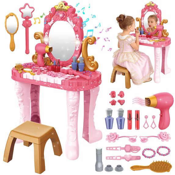 Girls Makeup Dressing Table with Stool, Light & Music