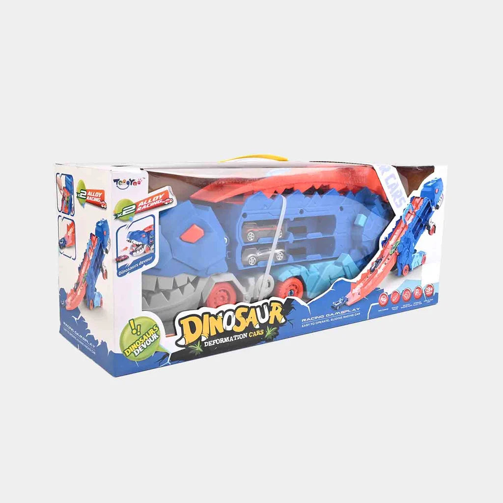 2-in-1 Transforming Dinosaur Transporter and Racing Track