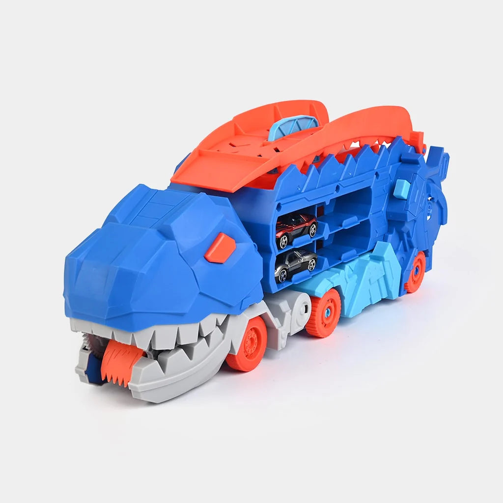 2-in-1 Transforming Dinosaur Transporter and Racing Track