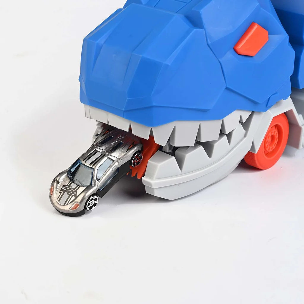 2-in-1 Transforming Dinosaur Transporter and Racing Track