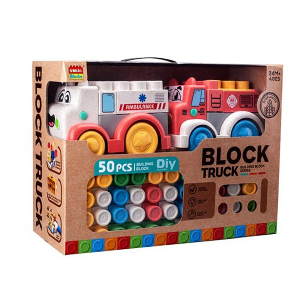 50-Piece DIY Building Block Truck Set – Ambulance & Fire Truck
