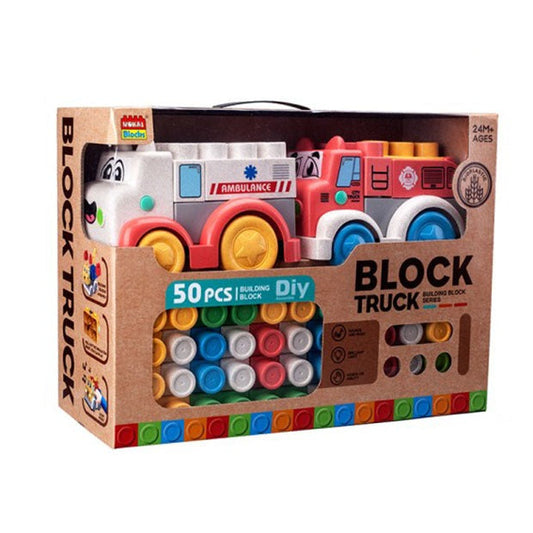 50-Piece DIY Building Block Truck Set – Ambulance & Fire Truck