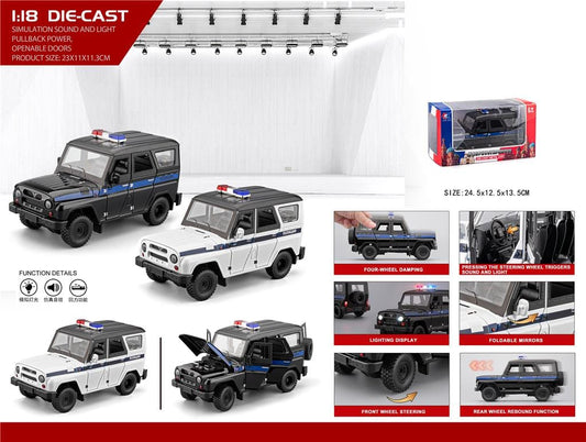 1:18 Die-Cast Police Off-Road SUV with Pull-Back Action, Lights & Sound