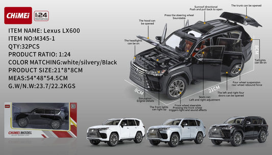 1:24 Lexus LX600 Die-Cast Alloy Model Car with Lights & Sound