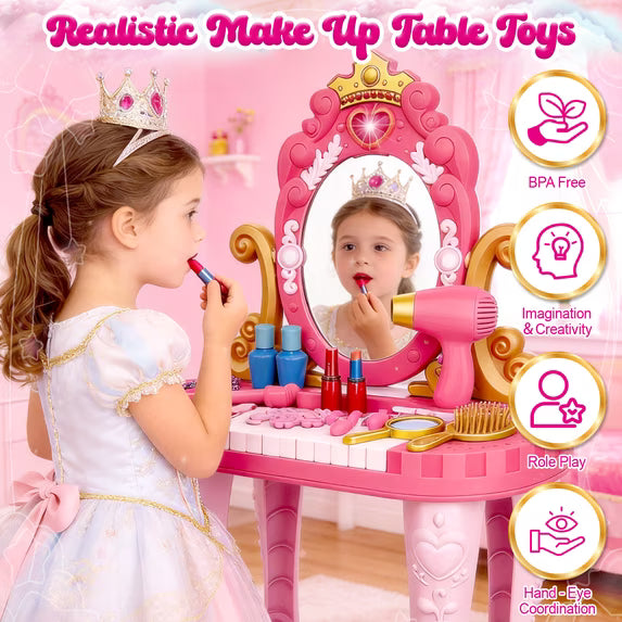 Girls Makeup Dressing Table with Stool, Light & Music